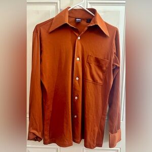 Vintage Men's Rust Orange 70’s Long Sleeve Polyester Shirt great color